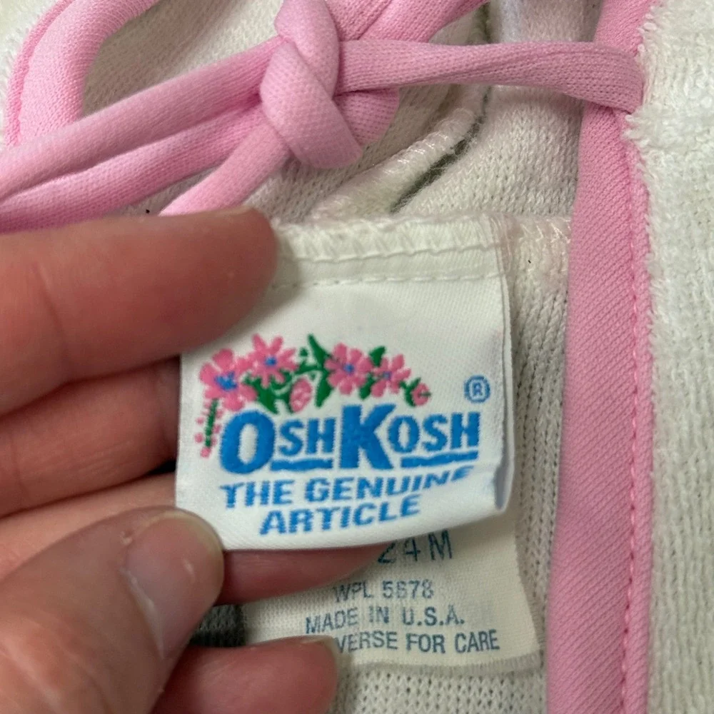 Vintage OshKosh B'gosh Kids White Pink Terry Cloth Hooded Beach Coverup 24M USA